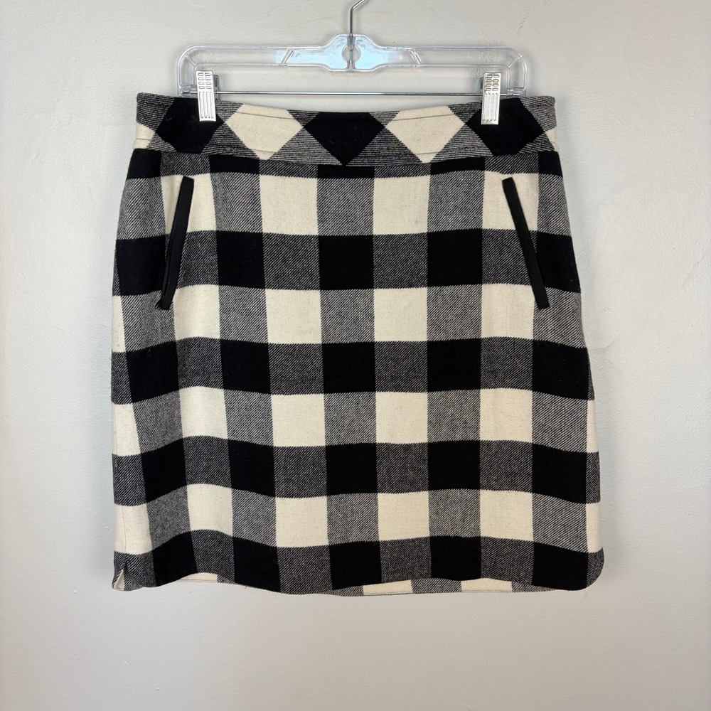 Talbots Black White Gingham Wool Blend Mini Skirt Preppy Plaid Career Size 12